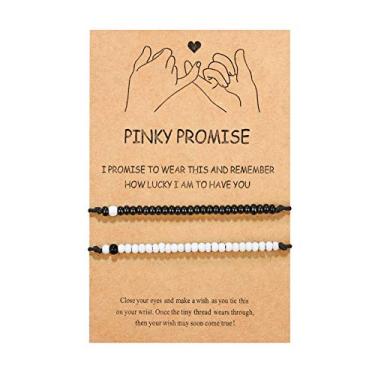 Imagem de UNGENT THEM Pinky Promise Pulseira combinando para casais, alma gêmea, homem, distância, relacionamento, presentes para mulheres, homens, ele.., 10 5 inch, Corda revestida de cera, contas de semente