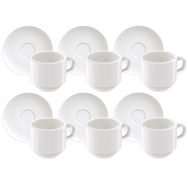 Imagem de Conjunto com 6 Xícaras e Pires para Café Tramontina Paola em Porcelana Branca - 100 ml