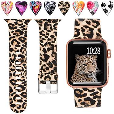 Imagem de Laffav Pulseira feminina e masculina, de silicone macio sem desbotamento para Apple Watch séries 10/9/8/7/6/5/4/3/2/1 de 42 mm, 41 mm, 40 mm e 38 mm, leopardo clássico