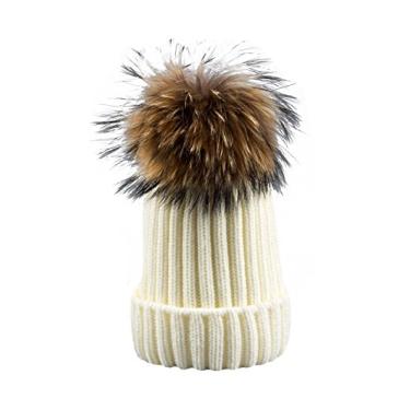 Imagem de Jueshanzj Gorro feminino masculino de tricô com pompom, Branco, tamanho �nico