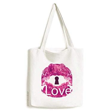 Imagem de Bolsa de lona com abertura para o dia dos namorados, dia dos lábios, rosa, bolsa de compras, bolsa casual
