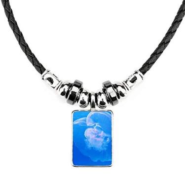 Imagem de DIYthinker Colar de água-viva azul oceano ciência da água natureza joia torque pingente de corda de couro