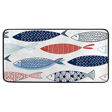 Imagem de Tapete de área de conforto padrão de peixe colorido antiderrapante tapete para cozinha, tapete antifadiga para sala de jantar, lavanderia, escritório, corredor, 99 x 50 cm