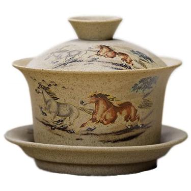 Imagem de PAYNAN Jingdezhen Gaiwan Conjunto de chá de cerâmica grossa feita à mão para viagem, copo de chá