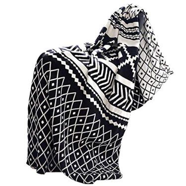Imagem de Cobertores de malha de algodão, cobertores macios e fofos para sofá, poltrona e cama para casa decorativos preto e branco, 130x180cm