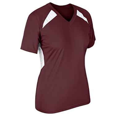 Imagem de CHAMPRO Camiseta feminina Check Beisebol/softball, 2GG, marrom com destaques brancos