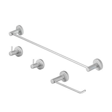 Imagem de Kit de Acessórios Banheiro Athenas Inox e Alumínio Prata Escovado Grego Metal
