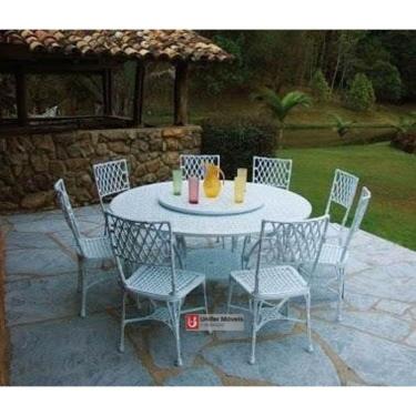 Imagem de Conjunto de Mesa Para Jardim Bambu Com 8 Cadeiras e Mesa 1,50 m Giratória em Alumínio Fundido Unifer Móveis