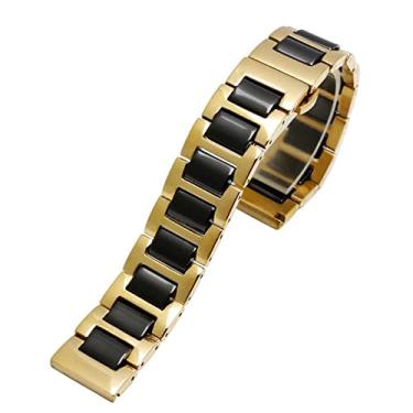 Imagem de DJDLFA Para mulheres homem pulseira de cerâmica combinação de aço inoxidável pulseira de relógio 12 14 15 16 18 20 22mm pulseira relógio de moda pulseira de relógio de pulso (cor: preto dourado, tamanho: 20mm)
