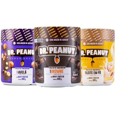 Imagem de Kit 3x Pasta de Amendoim 600g com Whey Protein - Dr Peanut AVELÃ-BROWNIE-LEITE EM PÓ