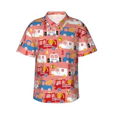 Imagem de Xiso Ver Camisa havaiana masculina manga curta casual camisa de praia casual de botão para festa de verão na praia, Desenho animado com elementos de trânsito, P