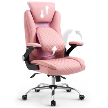 Imagem de YAMASORO Cadeira Executiva Premium Cadeira Escritorio Presidente Apoio de Cabeça Ajustável e Ângulo do Apoio Lombar Ajustável com Base Cromada, Rosa