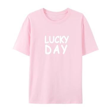 Imagem de BAFlo Camisetas Lucky Day com manga curta para homens e mulheres, rosa, M