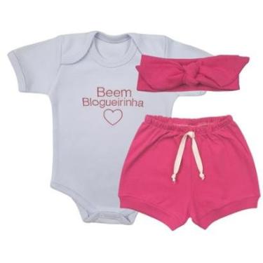 Imagem de Conjunto Roupa Bebê Menina Body Bem Blogueirinha e Short Tapa Fralda + Faixa Infantil-Feminino
