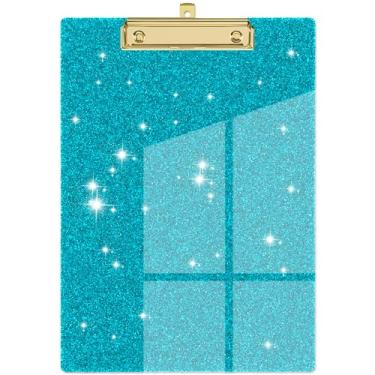 Imagem de Piasoenc Pranchetas de acrílico, quadro com clipe de glitter moderno com clipe dourado de perfil baixo, projetado para uso na escola e no escritório, carta A4 tamanho 23 x 32 cm, azul-petróleo