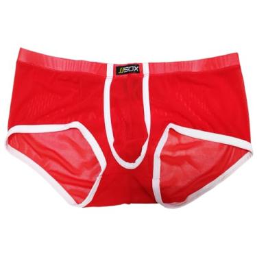 Imagem de TAIKMD Cueca boxer masculina transparente de malha transparente biquíni cintura baixa, Vermelho, GG