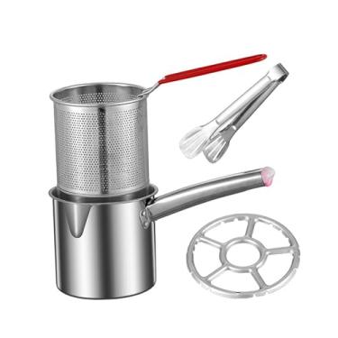 Imagem de Gralara Fritadeira de aço inoxidável com cesta, fritadeira de óleo profundo para restaurante, porta-grampos para cesto1.8L