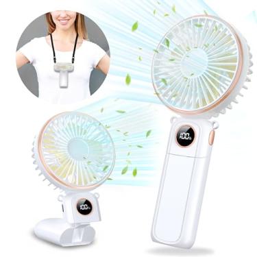 Imagem de Ventilador portátil portátil, ventilador portátil de 5200 mAh recarregável, mini ventilador portátil dobrável de 180°, máximo de 22 horas de trabalho, 6 velocidades, visor de LED, ventilador manual