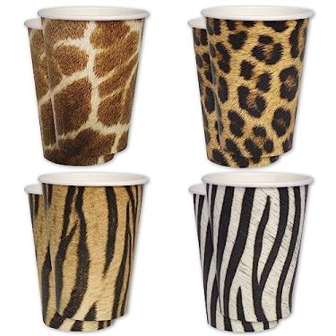 Imagem de Havercamp Copos de Festa Selva Safari (16 Copos)! Copos de papel grandes de 355 ml. Impressão autêntica e realista de animais da selva! Detalhes de alta definição de leopardo, tigre, girafa e zebra