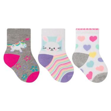 Imagem de Meia Feminina INFANTIL BEBÊ ANTIDERRAPANTE Kit com 03 pares - Kit Baby