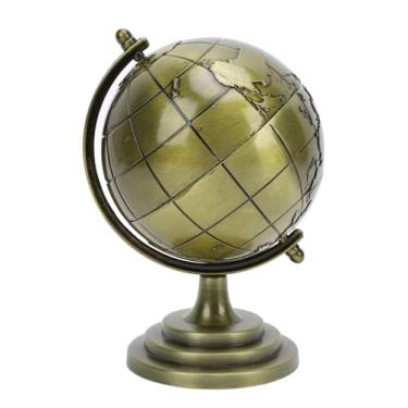 Imagem de Globo de Metal, Globo Educacional Giratório de 360 ​​° Ornamento de Mesa Elegante Liga Metálica Brilho e Textura Globo Mundial Decoração de Casa para Escola de Estudo de Escritório