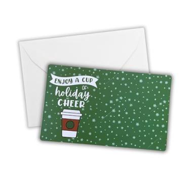Imagem de Enjoy A Cup of Holiday Cheer On Me | 25 cartões e envelopes incluídos Realtor Marketing Coffee Gift Card Clients Christmas Gift Card e compartimento para cartão de visita