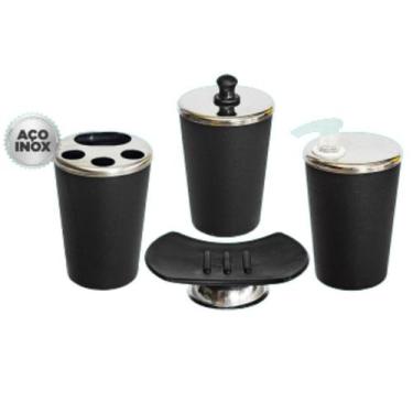 Imagem de Kit Banheiro Preto Inox Lavabo Luxo Conjunto 4 Peças P/ Pia - PAN SHOP