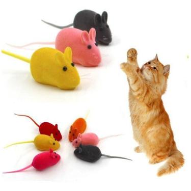 Imagem de Brinquedo Para Gatos Kit 3 Ratinhos Coloridos Com Apito Pets - Bacon B