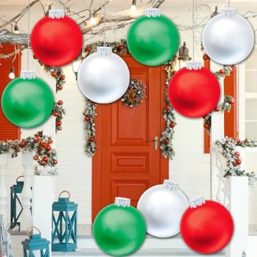 Imagem de YHFUISK 3 peças de decorações de Natal ao ar livre, grandes bolas de Natal infláveis, enfeites de Natal para quintal da porta da frente para festas de ano novo (bolas de 28 cm)