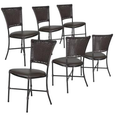 Imagem de Jogo 6 Cadeiras Gramado Tabaco Ratan Junco Em Fibra Sintética Junco Tr