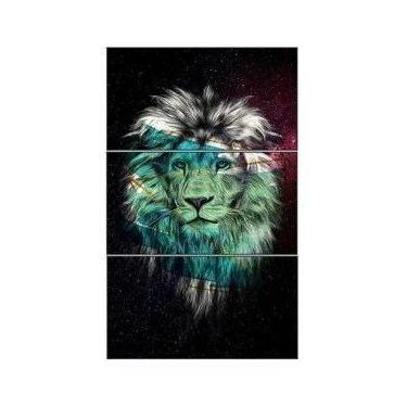 Imagem de lConjunto Quadro Decorativo Mosaico Com Foto Personalizado Leão PVC De