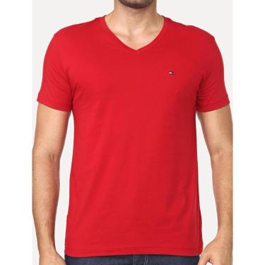 Imagem de Camiseta Tommy Hilfiger Masculina Essential V-Neck Vermelha-Masculino