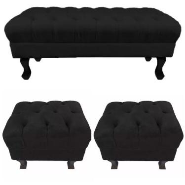 Imagem de Kit 01 Puff Calçadeira Retrô 1,00 Metro Luis Xv Mais 02 Puffs 50X40 cm