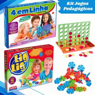Imagem de Kit 4 Jogos Lig Lig Emboscada 4 em Linha Artista Mirim Infantil Pedagó