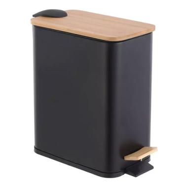Imagem de Lixeira Retangular Tampa Bambu 5 Litros Com Pedal - Paramount Plastico