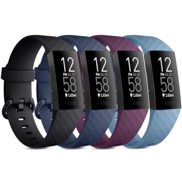 Imagem de Vancle Pulseiras para Fitbit Charge 4/Fitbit Charge 3 para mulheres e homens, pacote com 4, pulseiras esportivas clássicas de substituição macia para Fitbit Charge 4/Charge 3, monitor de fitness e