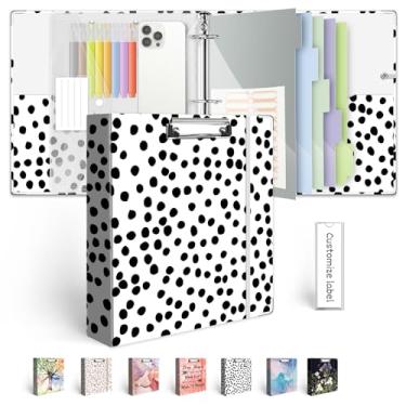 Imagem de Organizador de fichário de 3 anéis, fichário de três anéis de 5 cm com prancheta, divisórias de bolsos de 5 abas, pasta de plástico transparente, laço para caneta, 18 divisórias stikers, fichário