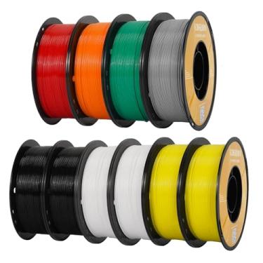 Imagem de Filamento PETG rápido para impressora 3D Kingroon 1,75 mm, precisão dimensional +/- 0,03 mm, 1 kg/carretel (1 kg), 10 carretéis Pacote de filamentos PETG - 2 × preto + 2 × branco + 2 × amarelo + 1