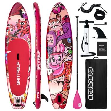 Imagem de Santasup prancha de remo inflável rosa para adultos, prancha de stand up paddle para ioga de 10 pés, prancha sup com acessórios, deck antiderrapante, postura ampla de mochila de viagem
