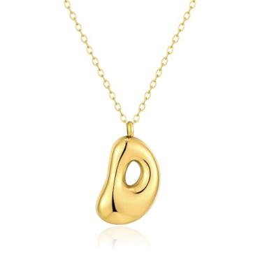 Imagem de Kainier Colar feminino com letra de bolha, pingente colorido com nome do alfabeto, pingente delicado fofo banhado a ouro 14 K, joias para presente.., Aço inoxidável, Sem Pedra Preciosa