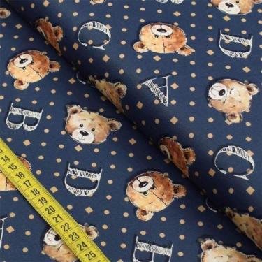 Imagem de Tecido Estampado para Patchwork - Teddy Bear : Rostos Ursos Fundo Mari