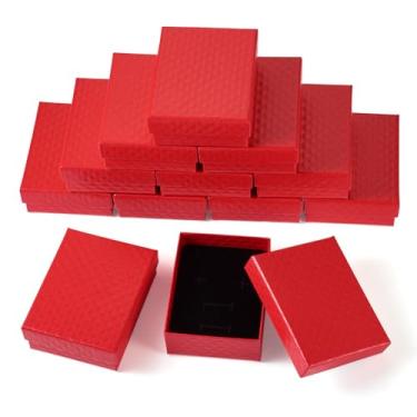Imagem de KISSITTY 12 caixas de presente vermelhas de papelão, caixas de joias de papel texturizado, colar retangular, brincos, anéis, caixas de embalagem de 9 x 6 x 3 cm, para dia dos namorados, Natal,