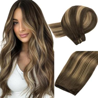 Imagem de MAXITA Extensões De Cabelo De Trama Cabelo Humano Chocolate Castanho Misto Caramelo Loiro Balayage 22 Polegadas Extensões De Cabelo Trama Invisível Trama Dupla Costurar Em Extensões De Cabelo 110G P
