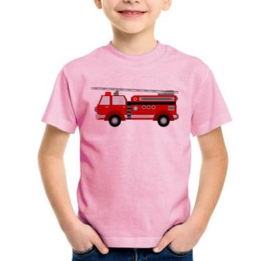 Imagem de Camiseta Infantil Caminhão de Bombeiro - Foca na Moda, Rosa bebê, 8