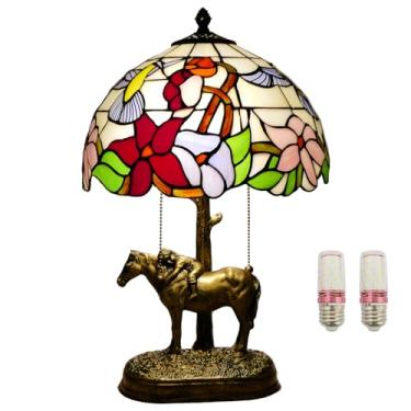 Imagem de JGWSMQ Luzes Tiffany Abajur De Mesa De Vitral Abajur De Mesa Vitoriano Abajur De Cabeceira Para Quarto Sala De Estar Decoração De Casa Café, 11,8 Polegadas