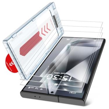 Imagem de bersem Pacote Com 3 Protetores De Tela Para Samsung Galaxy S24 Ultra + 1 Protetor De Lente De Câmera, Película De Vidro Temperado Com Bandeja De Instalação Personalizada, À Prova De Quebra De Nível