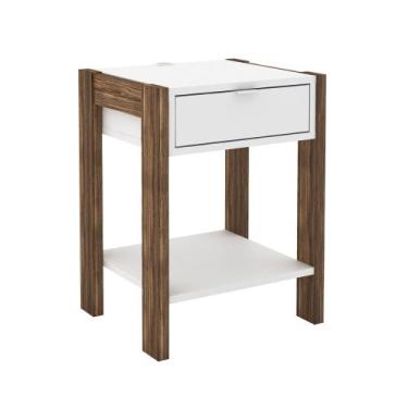 Imagem de Mesa de Cabeceira 1 Gaveta AZ1016 Branco/Nogal - Tecno Mobili, Branco/