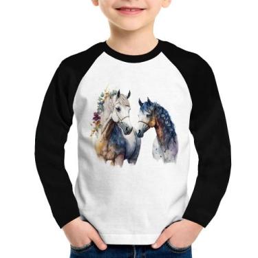 Imagem de Camiseta Raglan Infantil Casal de Cavalos Watercolor Manga Longa - Foc