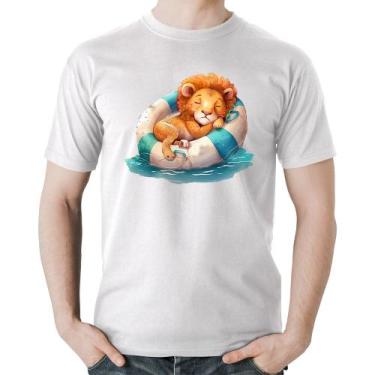Imagem de Camiseta Algodão Leãozinho Relaxando Na Piscina - Foca na Moda, Branco