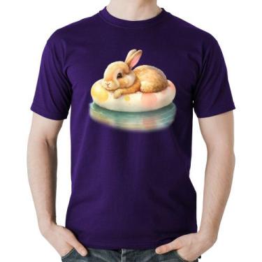 Imagem de Camiseta Algodão Coelhinho Relaxando Na Piscina  - Foca na Moda, Roxo,